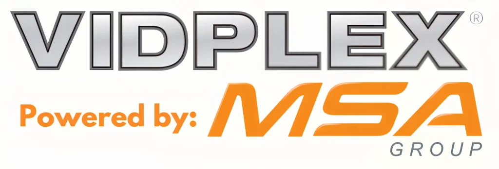 Logotipo de Vidplex International, fabricante colombiano de vidrios de seguridad powered by MSA Group